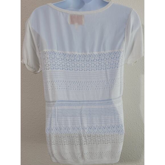 Under Skies Cream Loose Knit Top Large Lightweight Soft Delicate Short Sleeves - Picture 5 of 6